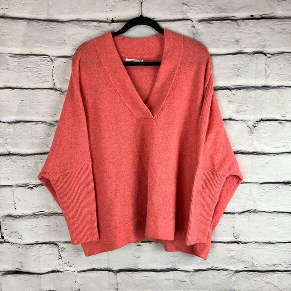 Anthropologie Women's V-Neck Pullover Sweater Pink Size L oversized - Picture 2 of 6